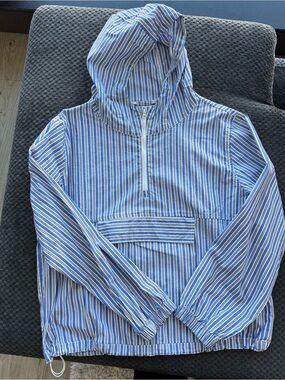 Striped Blue Hooded Pullover Anorak